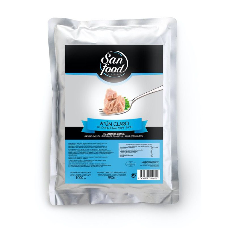 ATÚN CLARO ECUADOR EN ACEITE GIRASOL (70/30) BOLSA 16/1Kg.